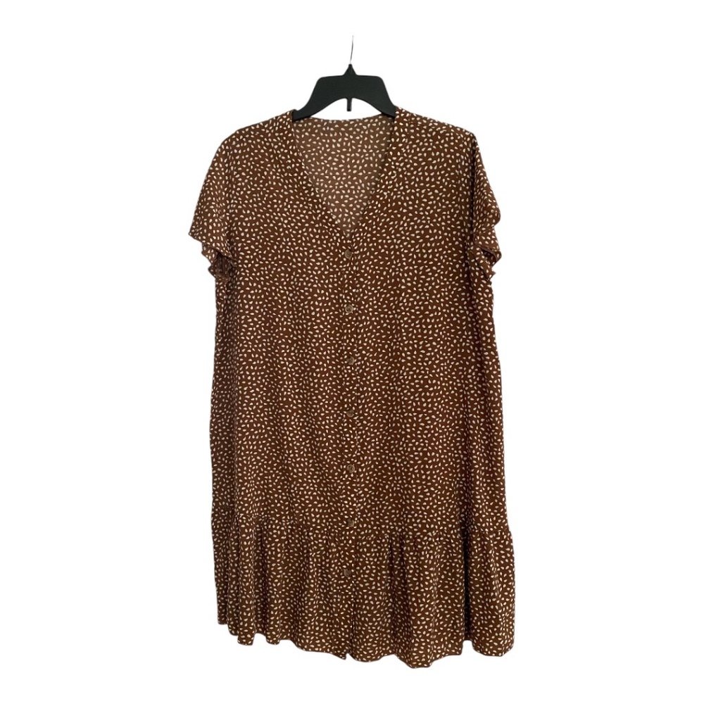 NWOT Brown Dress w/ White Tear Drops Flutter Bottom and Sleeves Size XL Ptp 23"